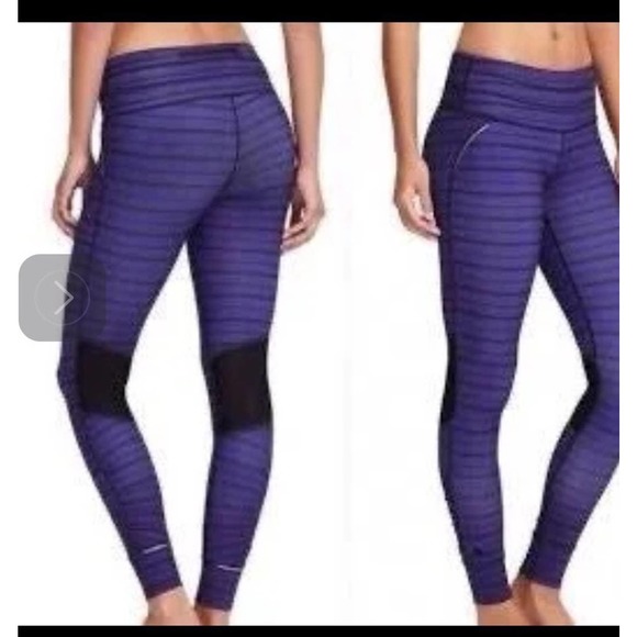 Athleta Striped Purple/Black Mesh & Solid Leggings Size Small - Picture 1 of 11